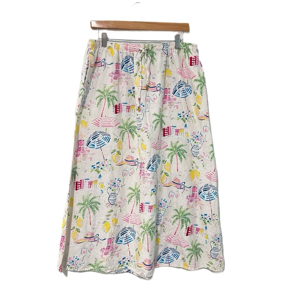Calypso St. Barth Linen Blend Tropical Island Midi Skirt XL Resort Coastal Flowy